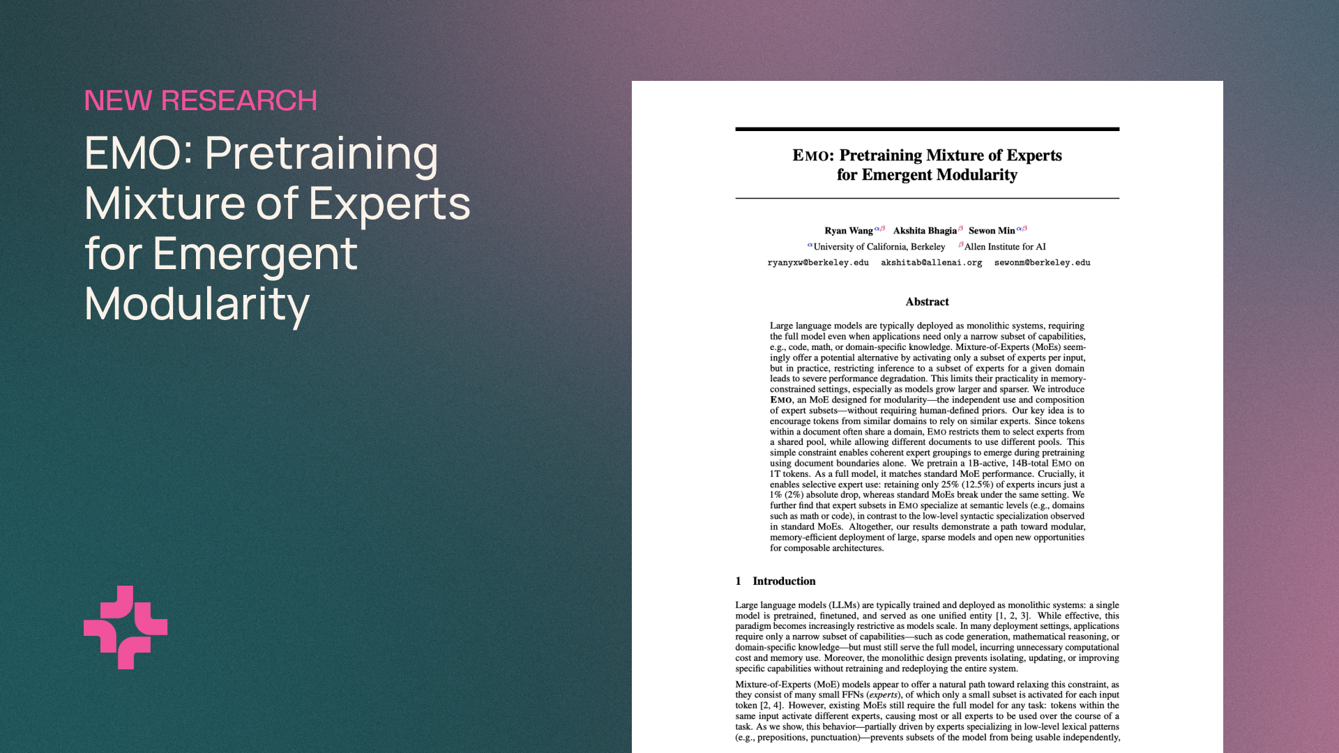 EMO: Pretraining mixture of experts for emergent modularity カバー画像
