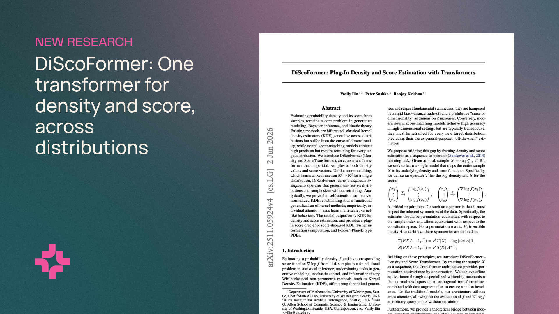 DiScoFormer: One transformer for density and score, across distributions カバー画像